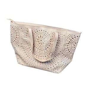 Bath & Body Works Women’s Peach Pink & Rose Gold Inlay Bag Tote Zip Closure EUC